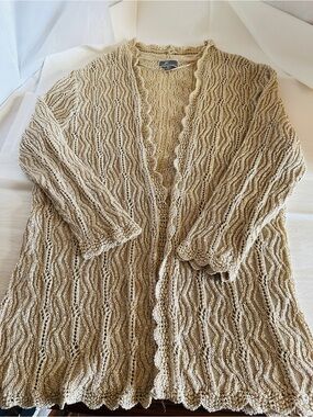 JM Collection Beige Open-Front Wave Knit Cardigan Medium NWOT